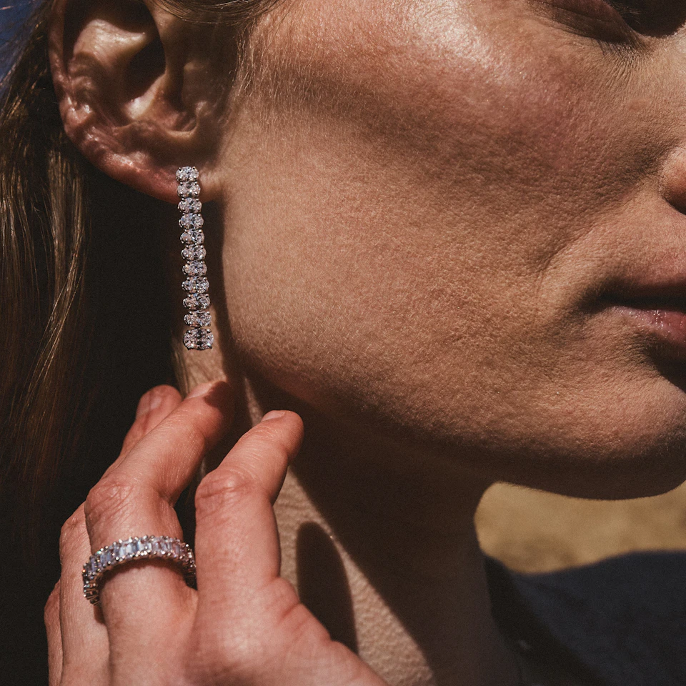 LUXE 7.00ct Lab Diamond Drop Earrings with IGI Certified Emerald-Cut Diamonds in 18K White Gold