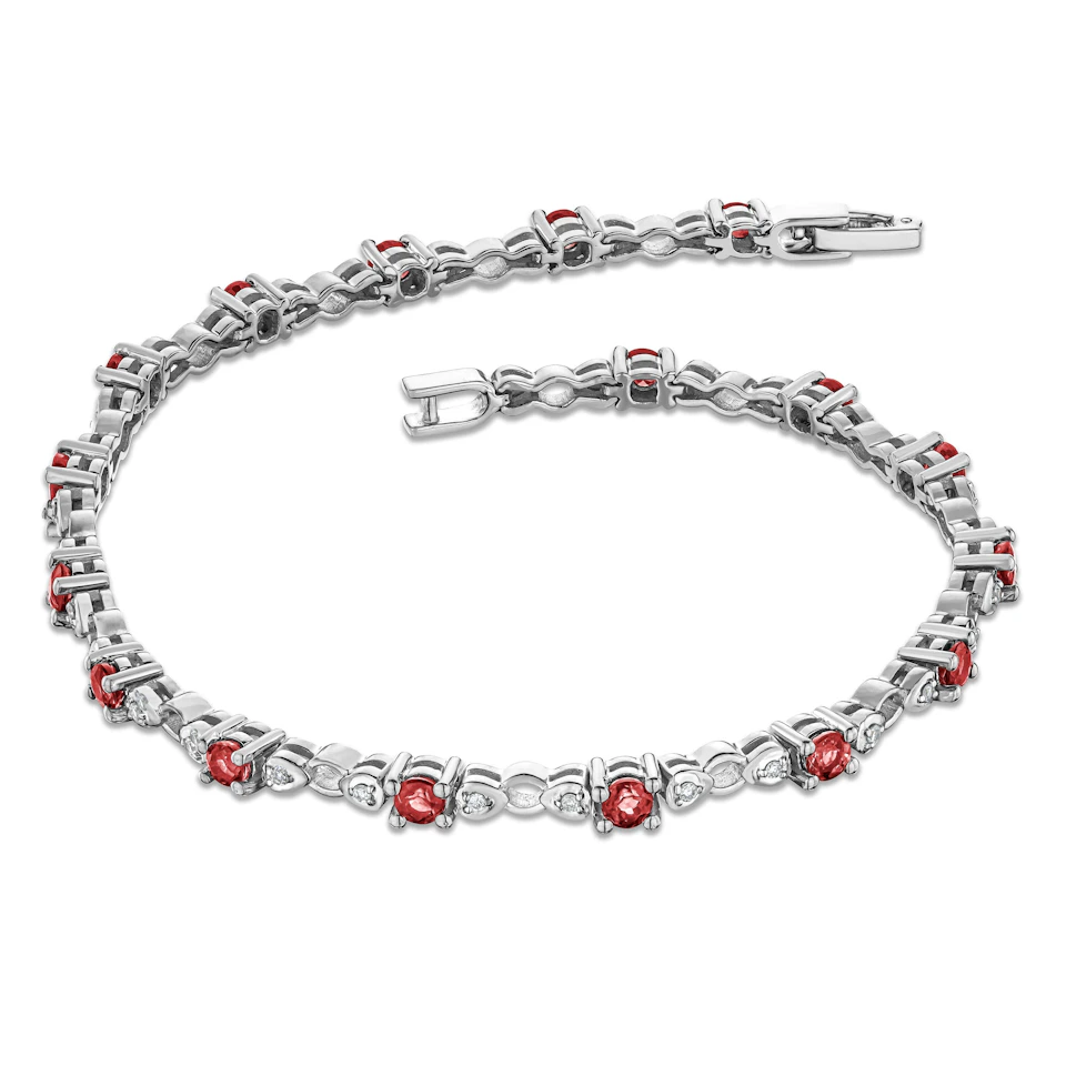 Ruby and Lab Diamond Tennis Bracelet Claw Set in 925 Silver