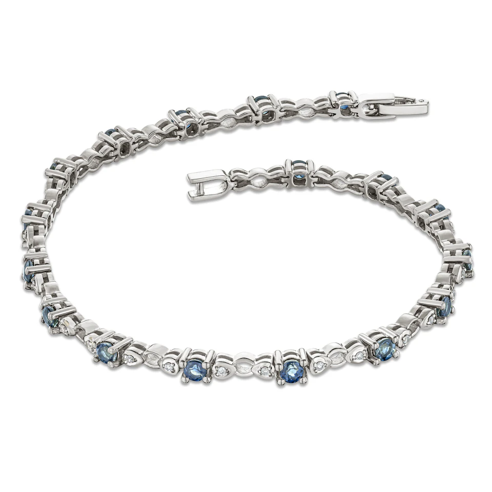 925 Sterling Silver Lab Diamond and Tanzanite Claw Set Link Bracelet