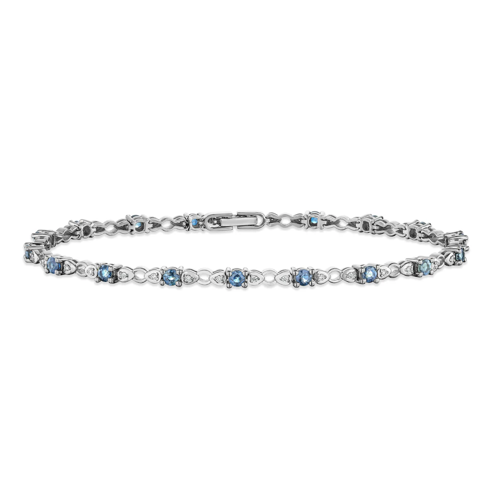 925 Sterling Silver Lab Diamond and Tanzanite Claw Set Link Bracelet
