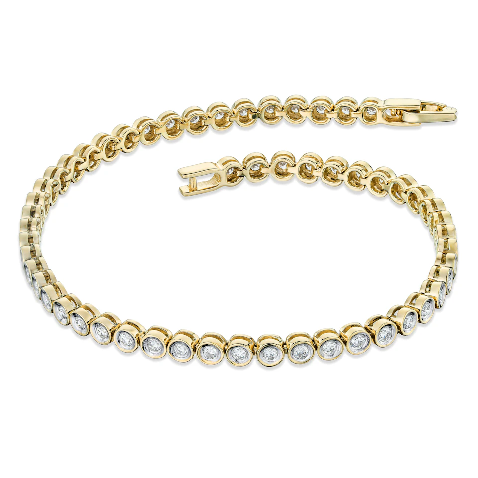 1ct Lab Diamond Tennis Bracelet Rub Over Style in 9K Yellow Gold