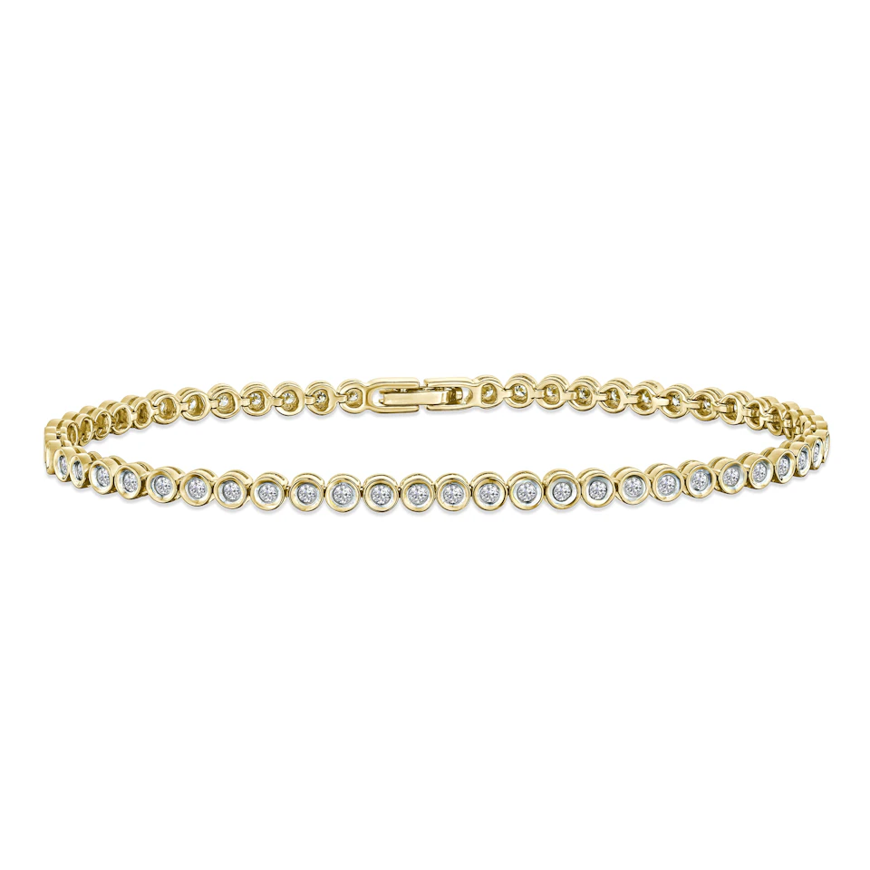 1ct Lab Diamond Tennis Bracelet Rub Over Style in 9K Yellow Gold
