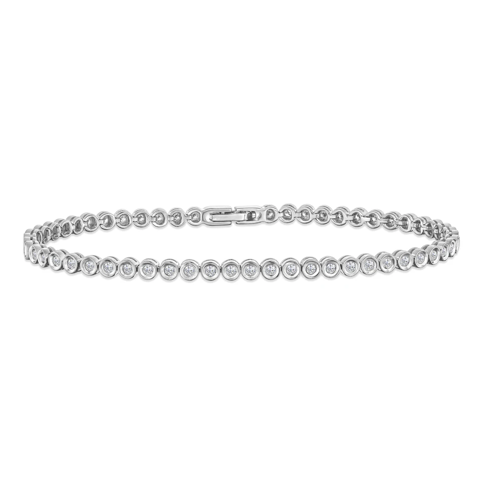 1ct Lab Diamond Tennis Bracelet Rub Over Style in 9K White Gold