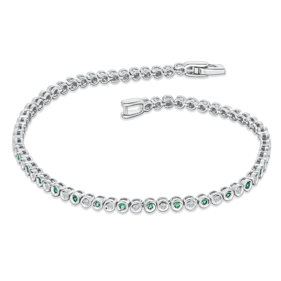 0.27ct Emerald and 0.35ct Lab Diamond Bracelet in 925 Sterling Silver