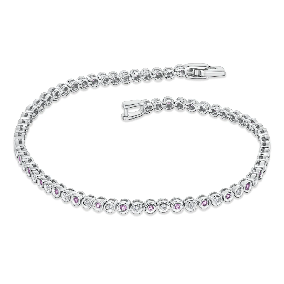 0.39ct Pink Sapphire and 0.35ct Lab Diamond Bracelet in 925 Sterling Silver