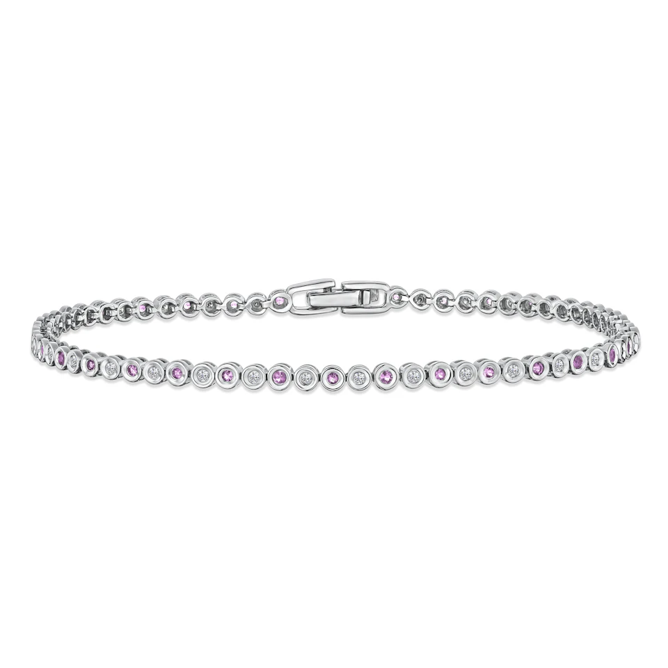 0.39ct Pink Sapphire and 0.35ct Lab Diamond Bracelet in 925 Sterling Silver