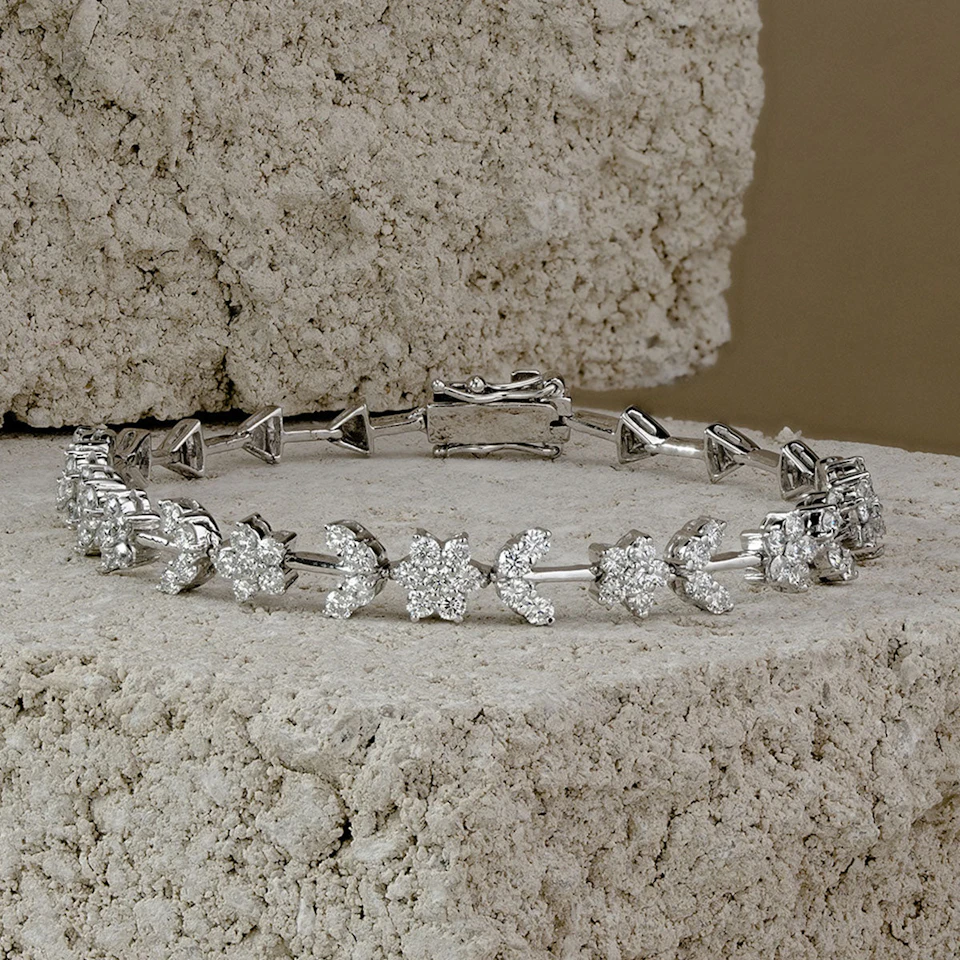 2.20ct Lab Diamond Flower Evening Bracelet in 9K White Gold H/SI