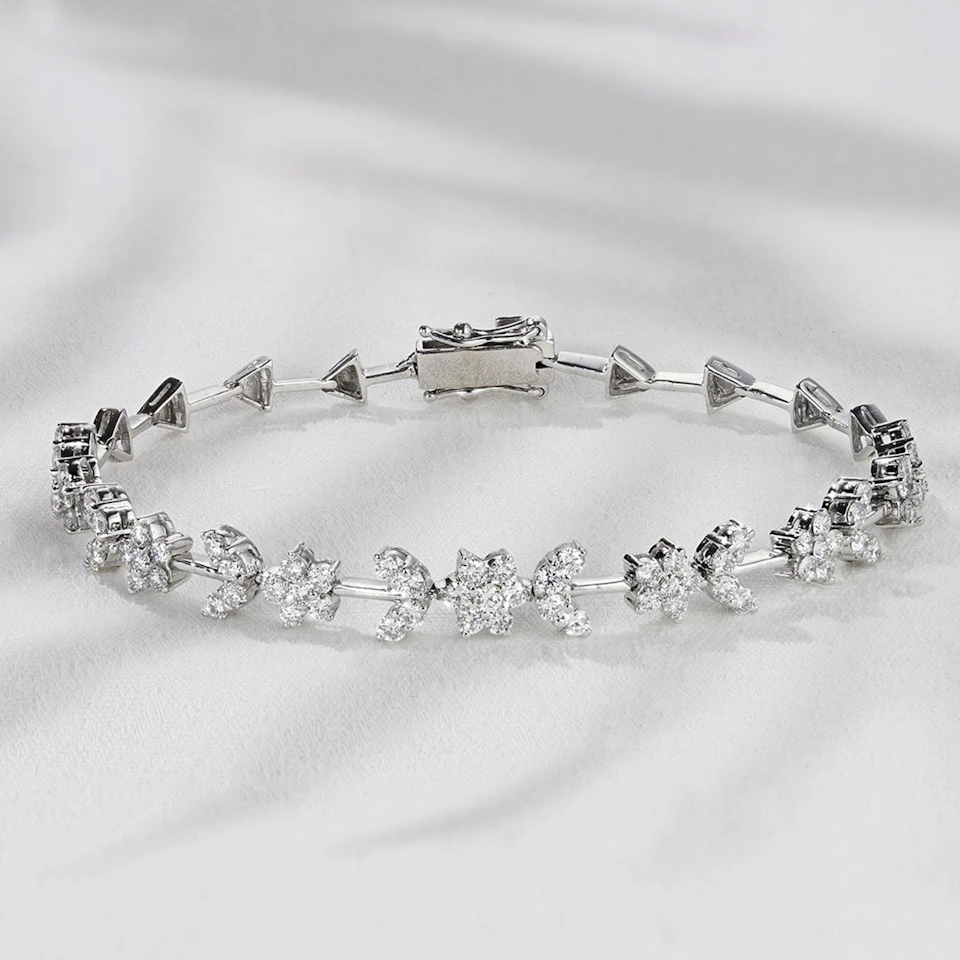 2.20ct Lab Diamond Flower Evening Bracelet in 9K White Gold H/SI