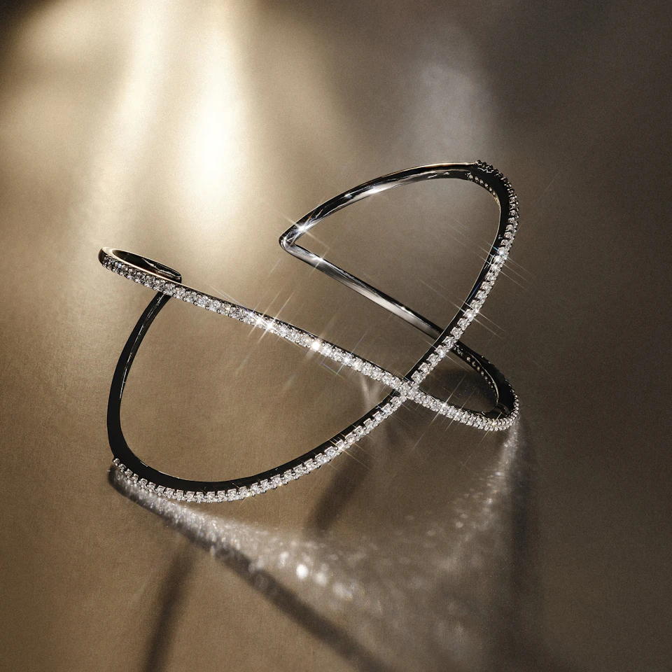 2.00ct Lab Diamond Infinity Cross-over Bangle in 9K White Gold
