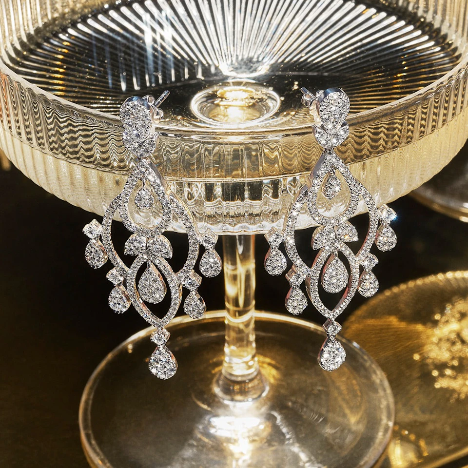 Diamond Pyrus Drop Chandelier Earrings 5ct in 18K White Gold P3402