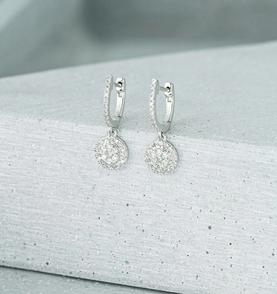 Halo Lab Diamond Drop Earrings - Florence - 0.46ct - in 9K White Gold