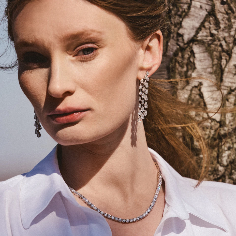 LUXE 10.00ct Lab Diamond Chandelier Earrings with IGI Certified Pear-Cut Diamonds in 18K White Gold