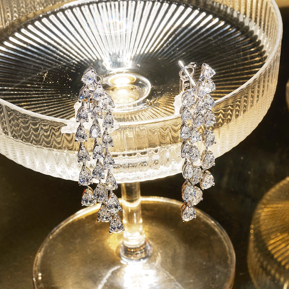 LUXE 10.00ct Lab Diamond Chandelier Earrings with IGI Certified Pear-Cut Diamonds in 18K White Gold