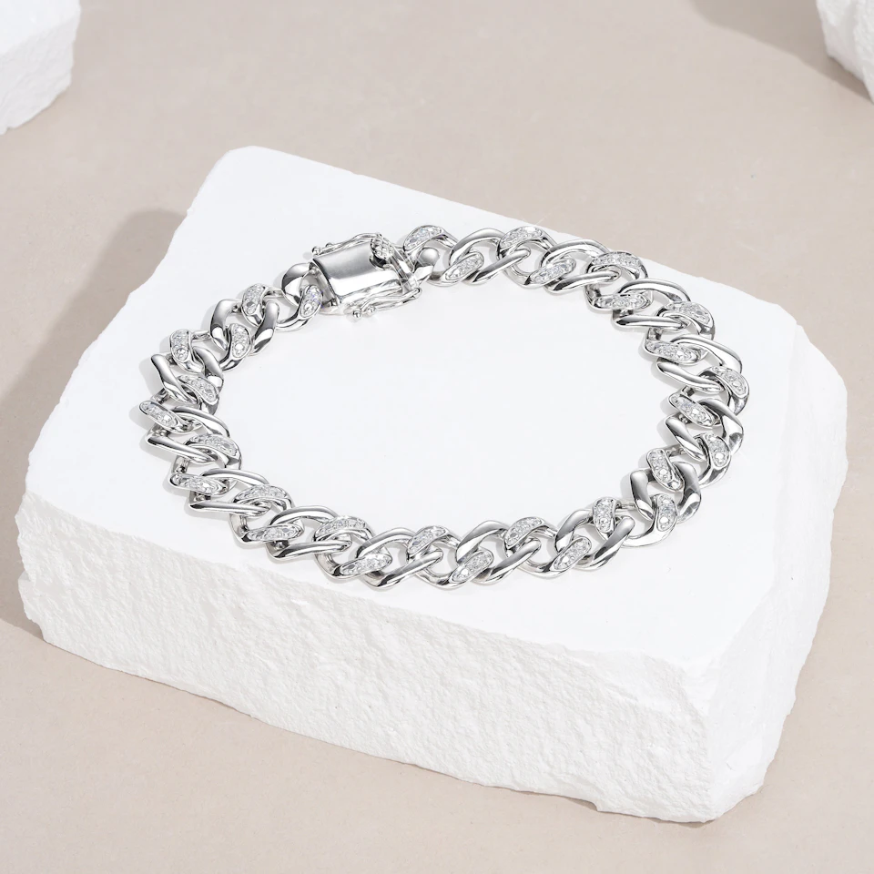 0.50ct Mens Lab Diamond Cuban Link Bracelet in 925 Sterling Silver