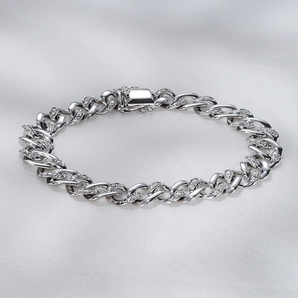 0.50ct Mens Lab Diamond Cuban Link Bracelet in 925 Sterling Silver