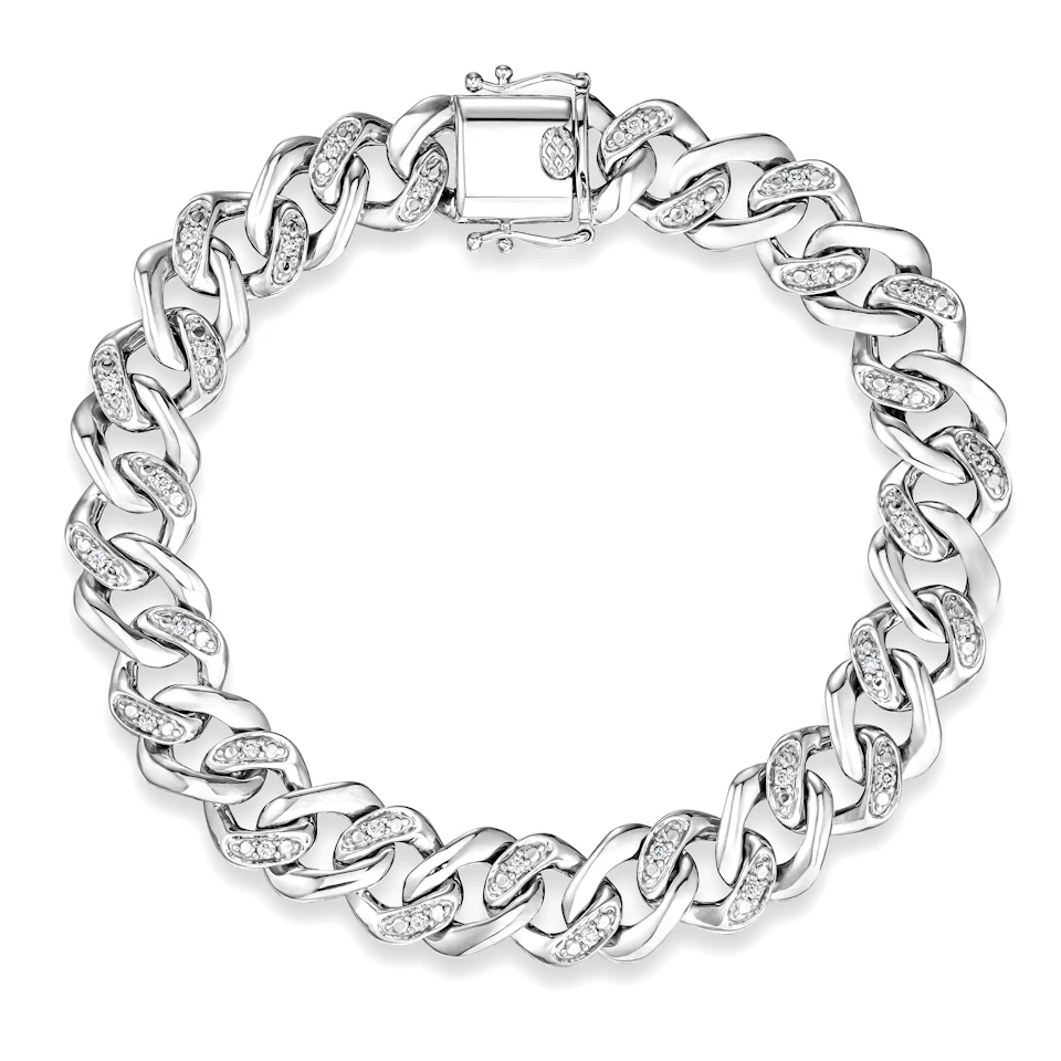 0.50ct Mens Lab Diamond Cuban Link Bracelet in 925 Sterling Silver