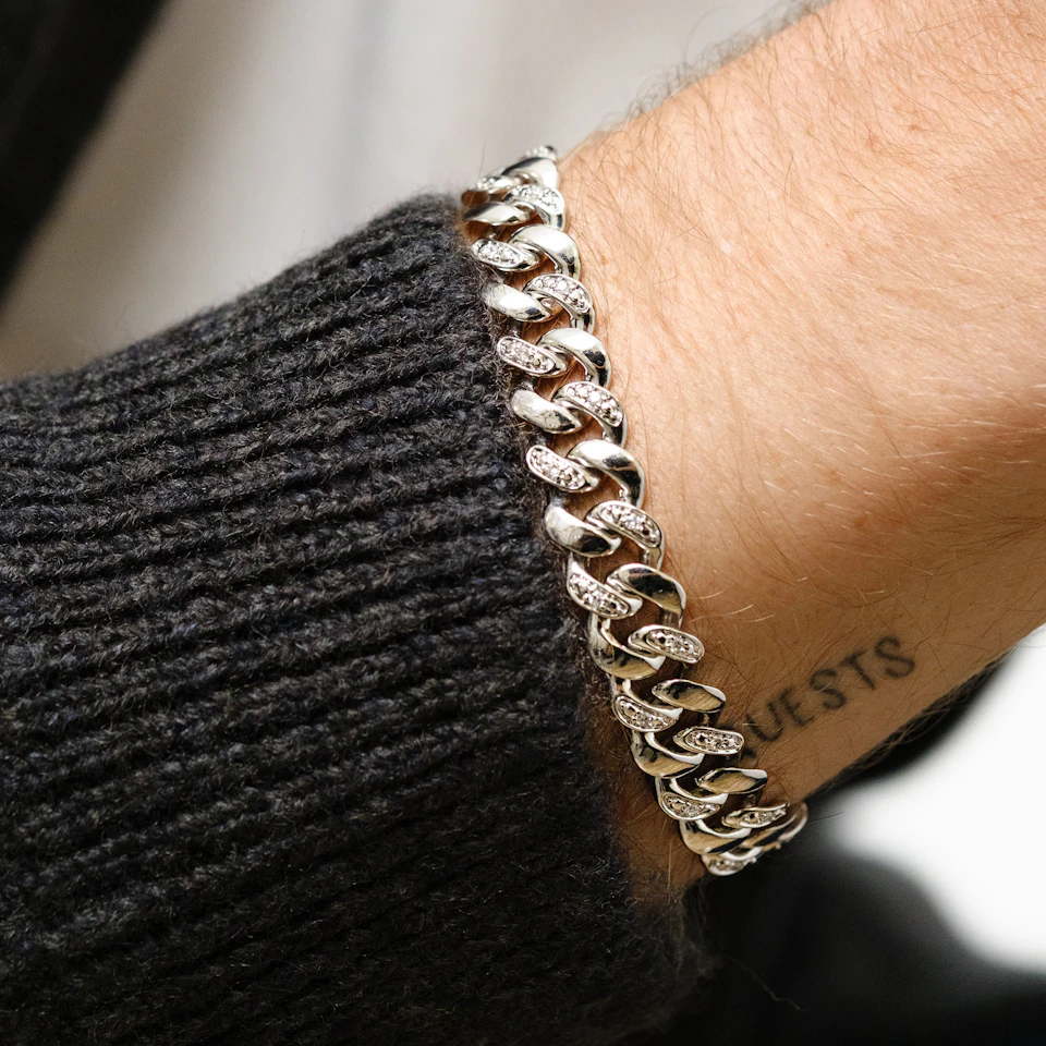 0.50ct Mens Lab Diamond Cuban Link Bracelet in 925 Sterling Silver