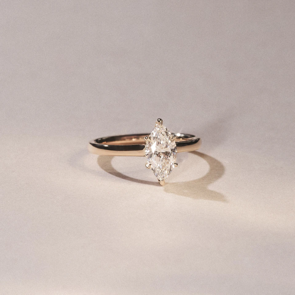 Amora Marquise 1.07ct Hidden Halo Lab Diamond Engagement Ring F/VS Set in 18K Gold
