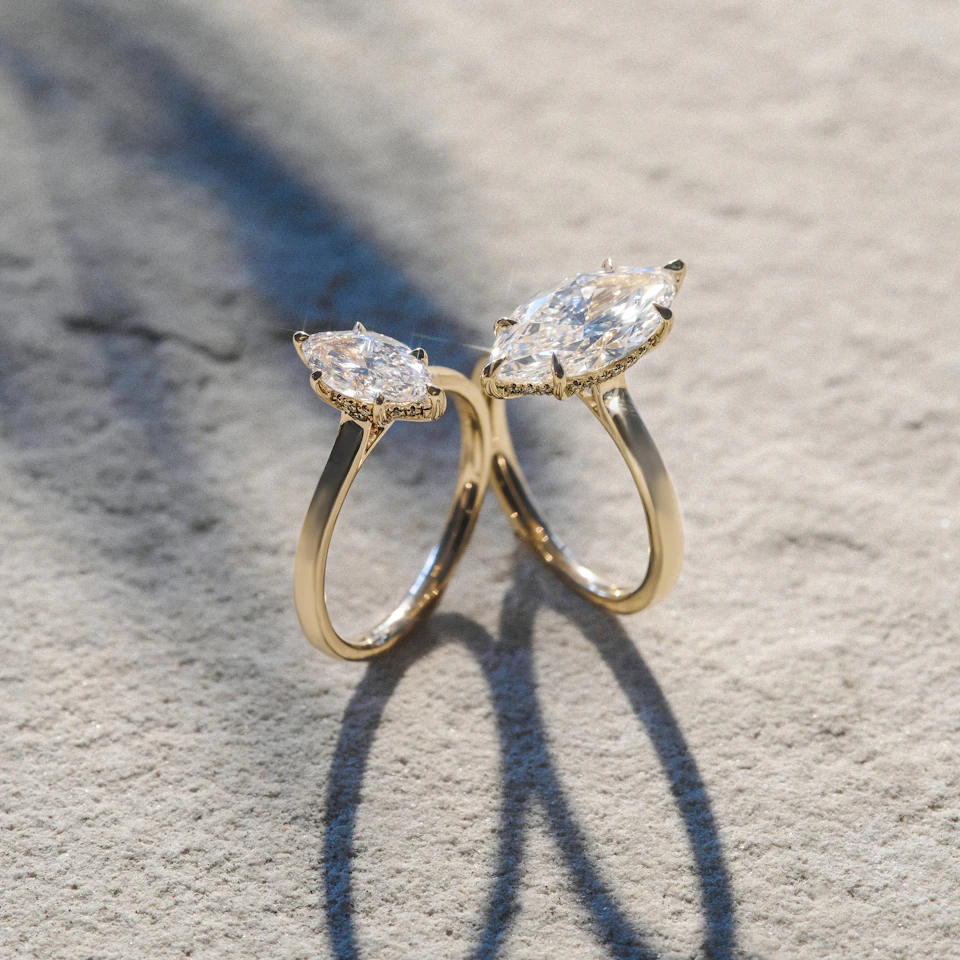 Amora Marquise 1.07ct Hidden Halo Lab Diamond Engagement Ring F/VS Set in 18K Gold