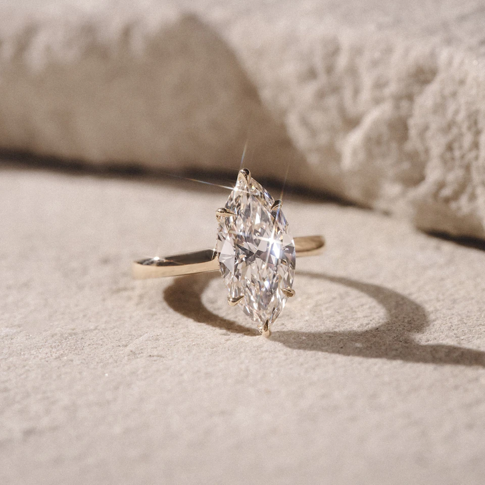 Amora Marquise 3.11ct Hidden Halo Lab Diamond Engagement Ring G/VS Set in 18K Gold