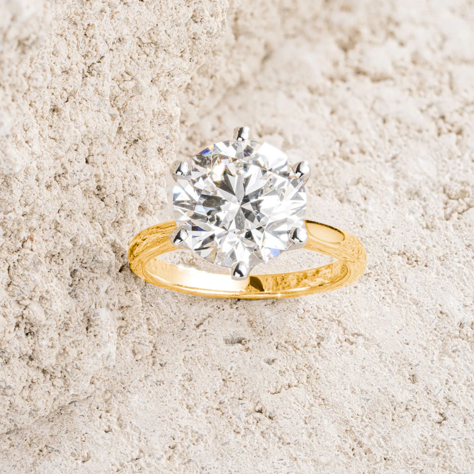 Low Set Chloe 5.00ct Lab Diamond Round Cut Engagement Ring in 18K Yellow Gold G/VS1