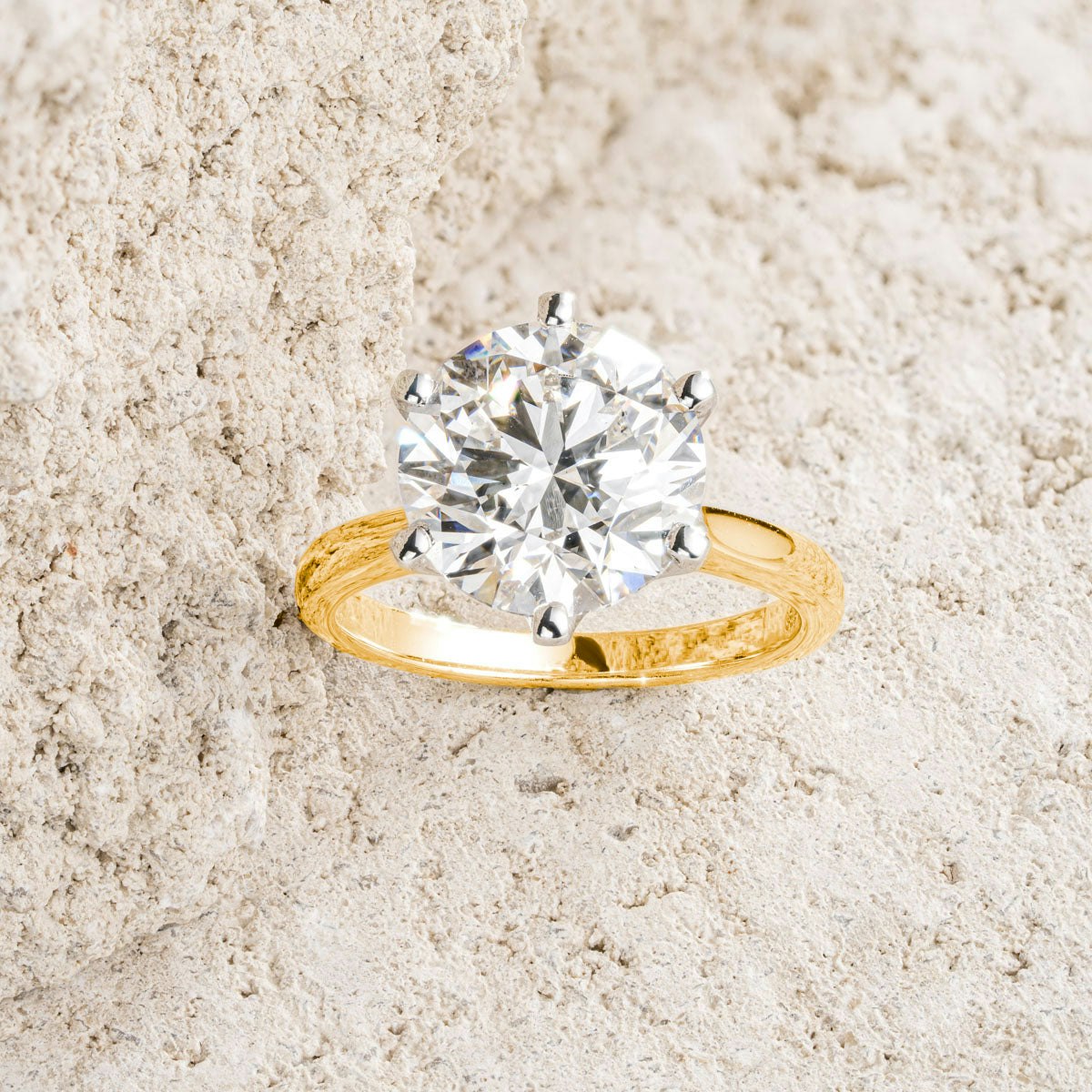 Low Set Chloe 5.00ct Lab Diamond Round Cut Engagement Ring in 18K Yellow Gold G/VS1