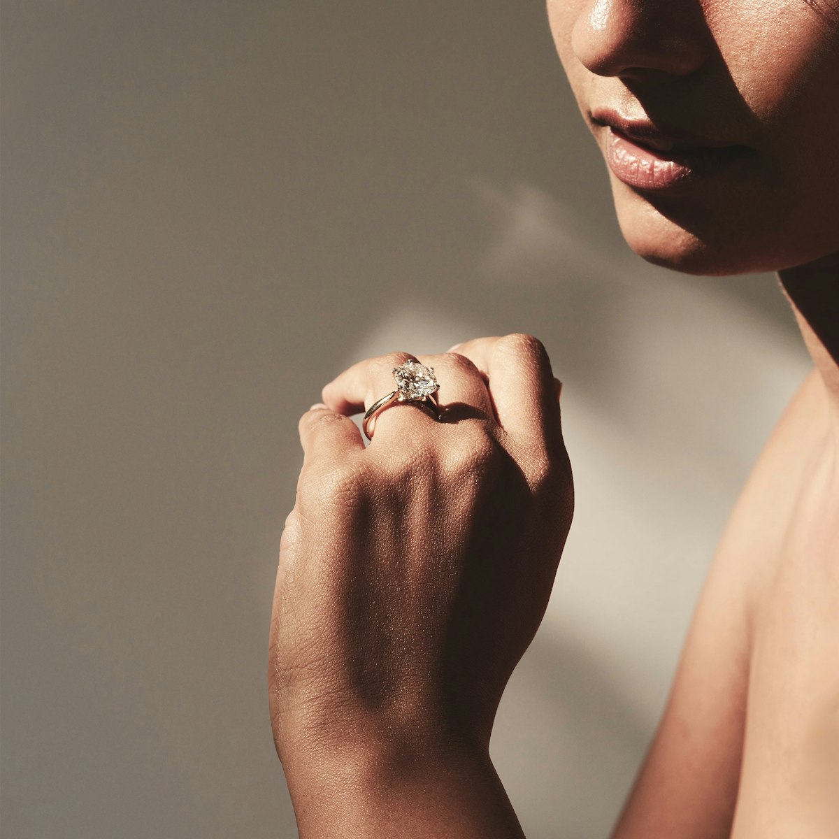 Low Set Chloe 5.00ct Lab Diamond Round Cut Engagement Ring in 18K Yellow Gold G/VS1