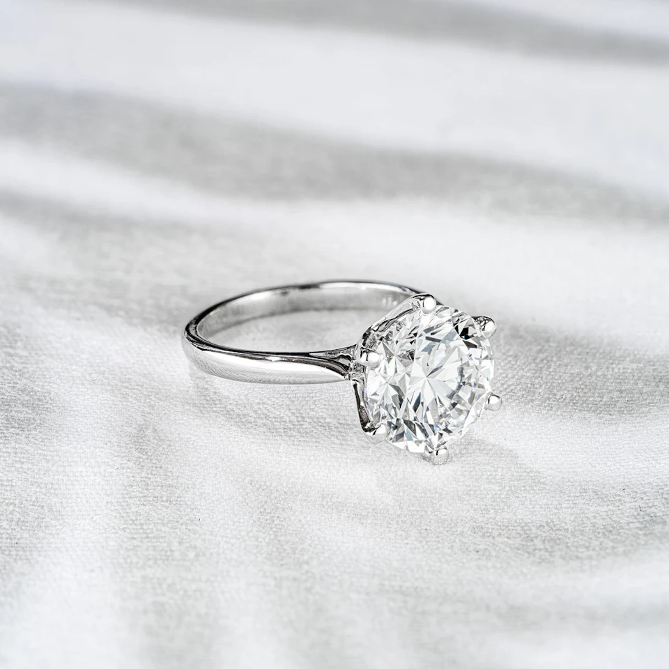 Low Set Chloe 5.00ct Lab Diamond Round Cut Engagement Ring in 18K White Gold G/VS1