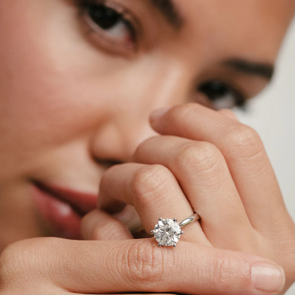 Low Set Chloe 5.00ct Lab Diamond Round Cut Engagement Ring in 18K White Gold G/VS1