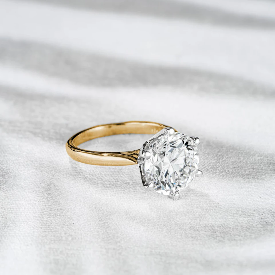 Low Set Chloe 5.00ct Lab Diamond Round Cut Engagement Ring in 18K Yellow Gold G/VS1