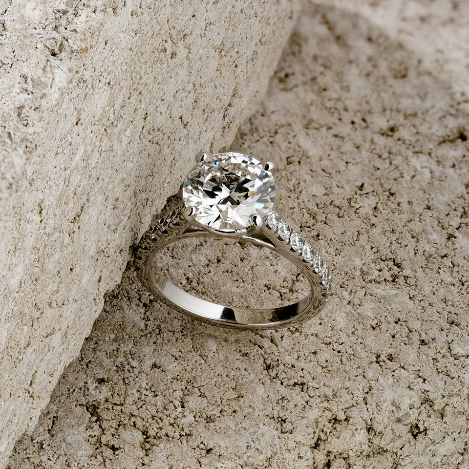 Natalia 3.45ct Lab Diamond Round Cut Engagement Ring in 18K White Gold G/VS1