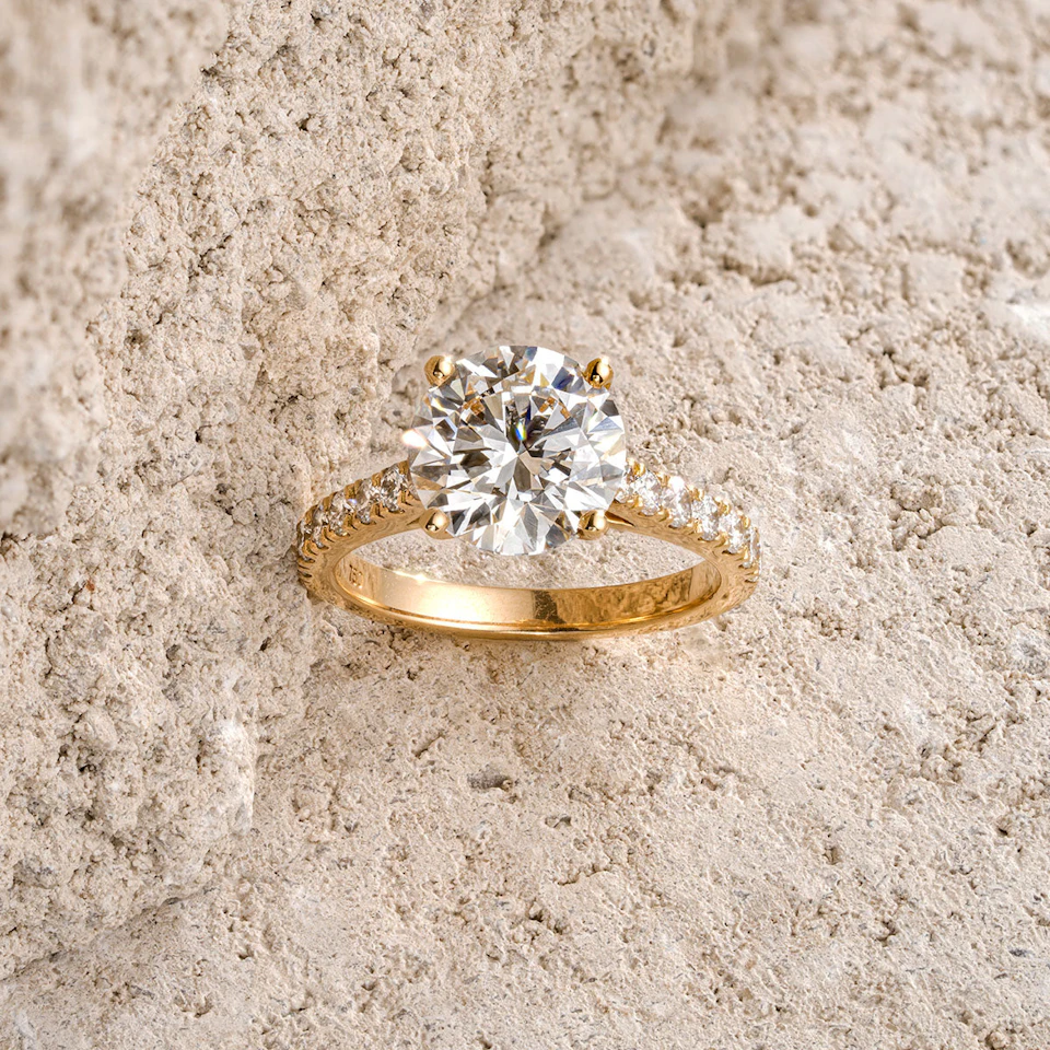 Natalia 3.45ct Lab Diamond Round Cut Engagement Ring in 18K Yellow Gold G/VS1