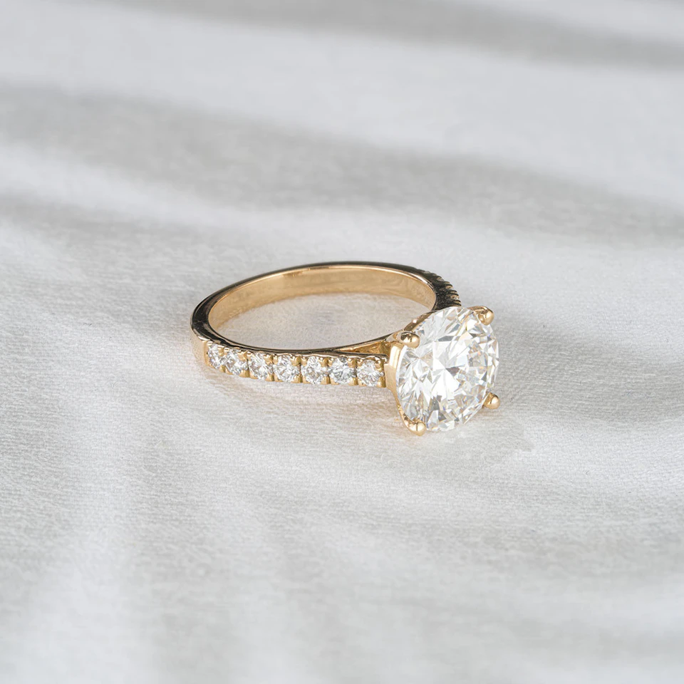 Natalia 3.45ct Lab Diamond Round Cut Engagement Ring in 18K Yellow Gold G/VS1