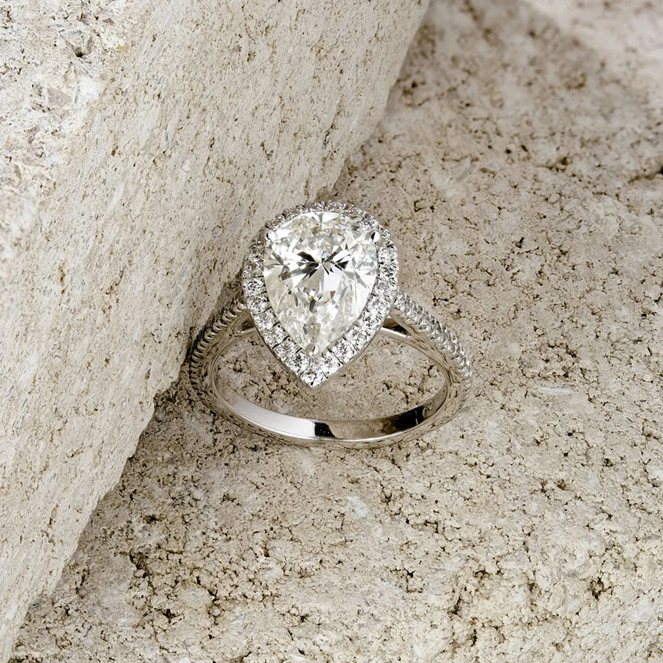 Diana 3.60ct Lab Diamond Pear Cut Engagement Ring in Platinum G/VS1