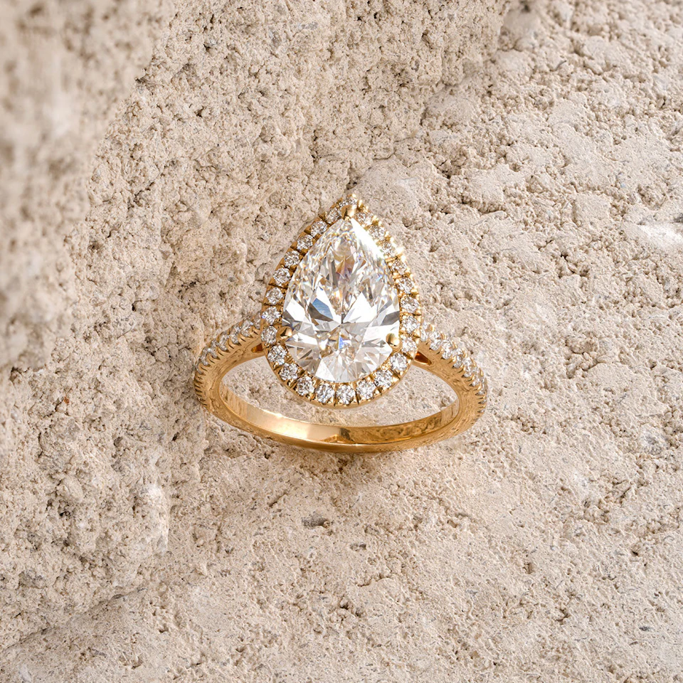Diana 3.60ct Lab Diamond Pear Cut Engagement Ring in 18K Yellow Gold G/VS1