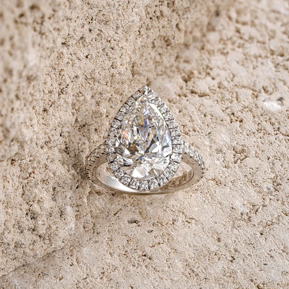 Diana 5.90ct Lab Diamond Pear Cut Engagement Ring in Platinum G/VS1