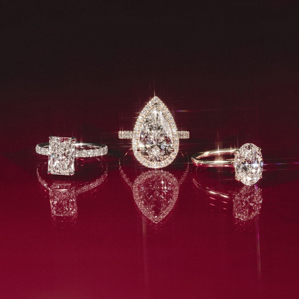Amora Radiant 3.00ct Hidden Halo Lab Diamond Engagement Ring With Side Stones Set in 18K White Gold