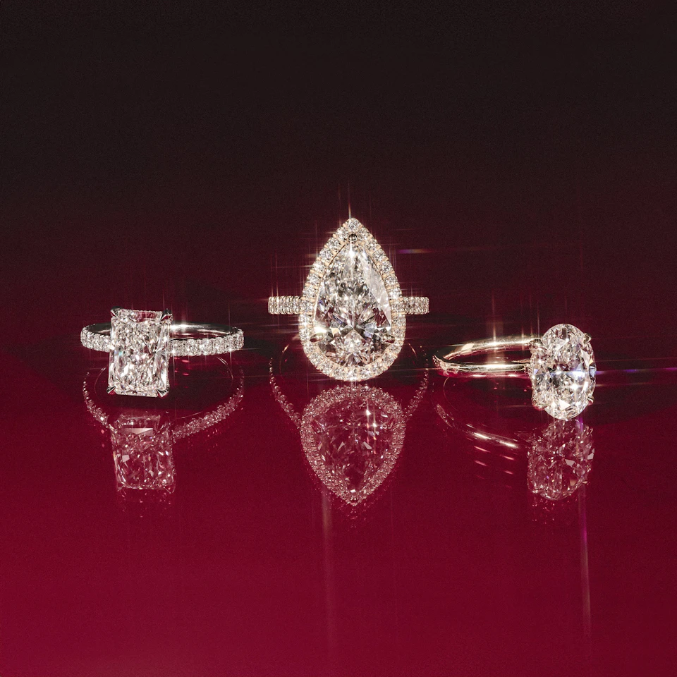 Amora Radiant 1.00ct Hidden Halo Lab Diamond Engagement Ring With Side Stones Set in 18K White Gold