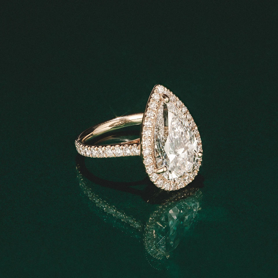 Diana 5.90ct Lab Diamond Pear Cut Engagement Ring in 18K Yellow Gold G/VS1