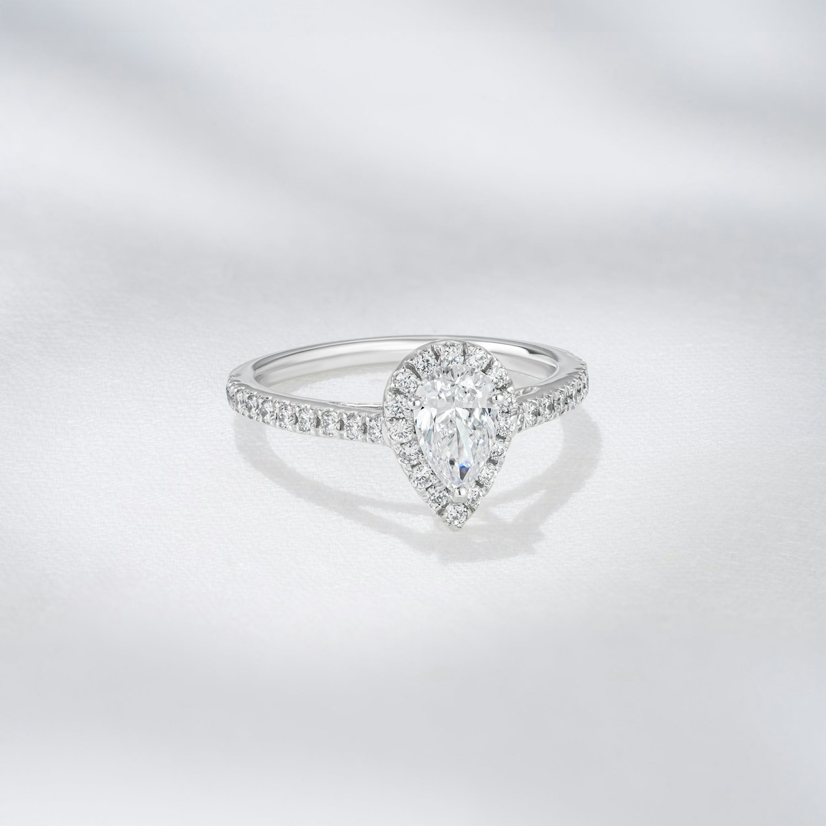 Diana Lab Diamond Pear Halo Engagement Ring 18KW Gold 1ct F/VS1