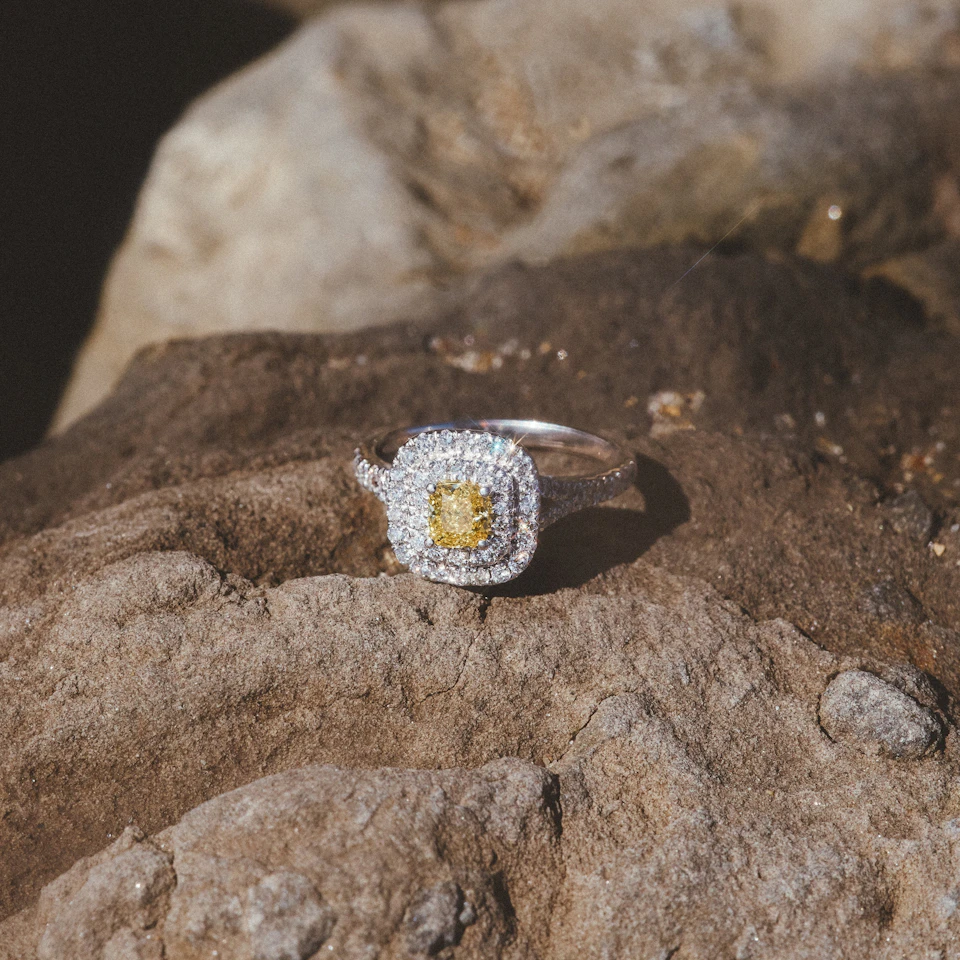 Anastasia Yellow Lab Diamond 1.30ct Halo Ring in Platinum - Elara Collection