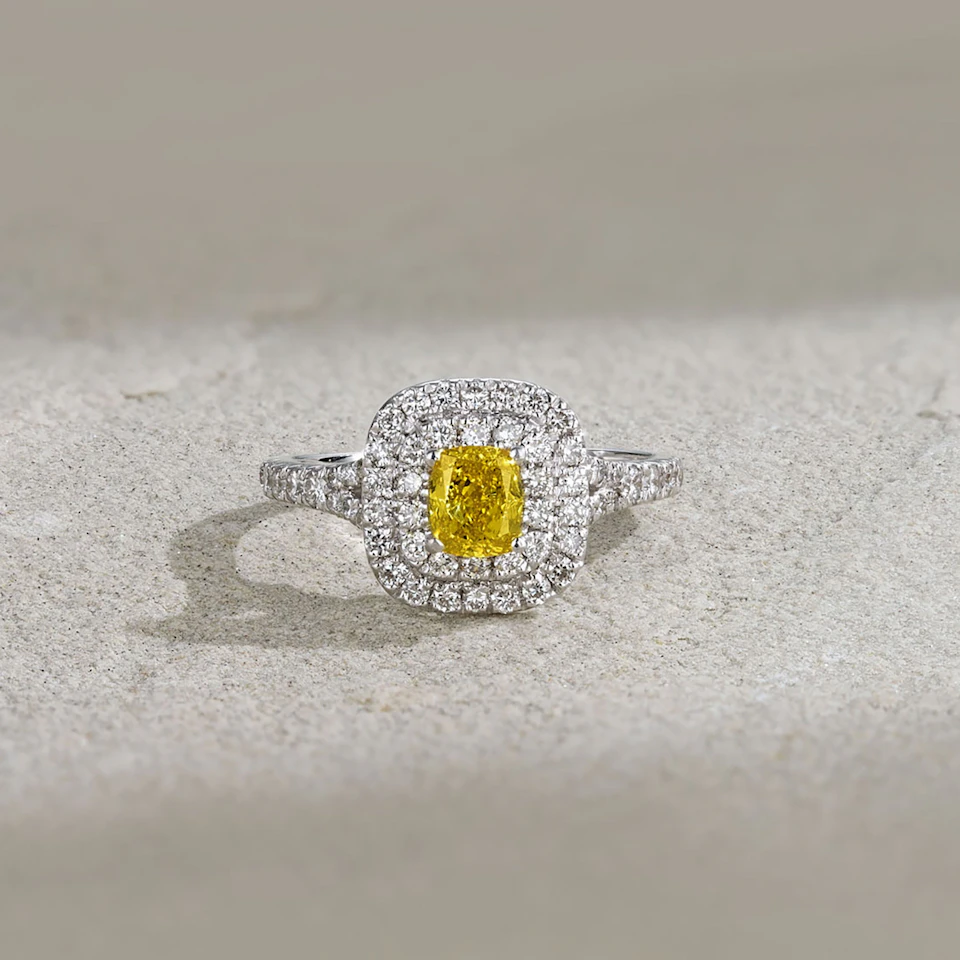 Anastasia Yellow Lab Diamond 1.30ct Halo Ring in 18K White Gold - Elara Collection