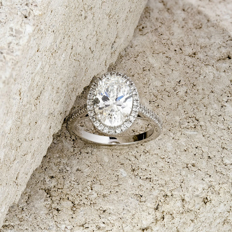 Georgina 3.50ct Lab Diamond Oval Cut Engagement Ring in 18K White Gold G/VS1