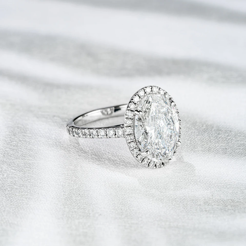 Georgina 5.70ct Lab Diamond Oval Cut Engagement Ring in 18K White Gold G/VS1