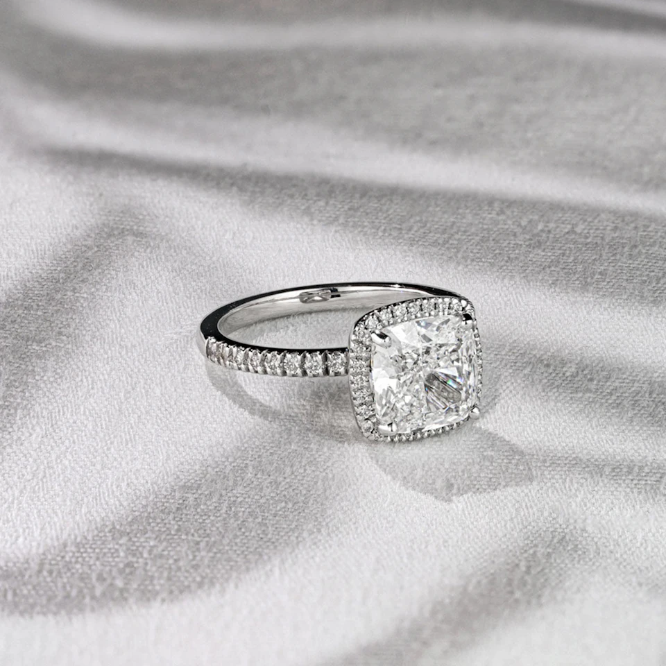 Beatrice 3.55ct Lab Diamond Cushion Cut Engagement Ring in 18K White Gold G/VS1