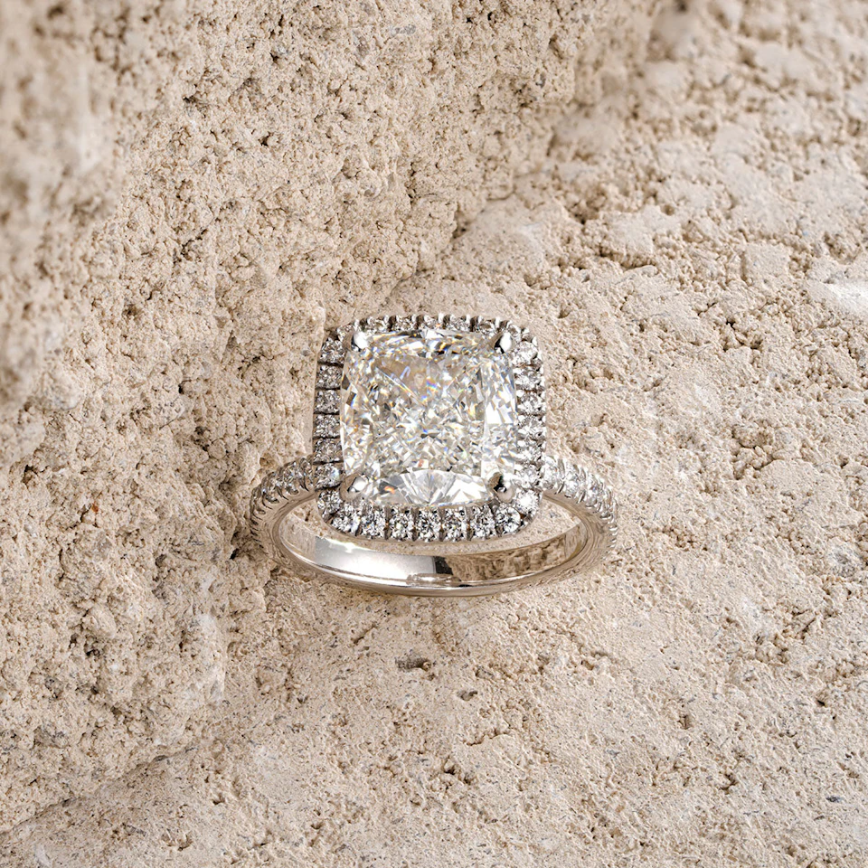 Beatrice 5.75ct Lab Diamond Cushion Cut Engagement Ring in Platinum G/VS1