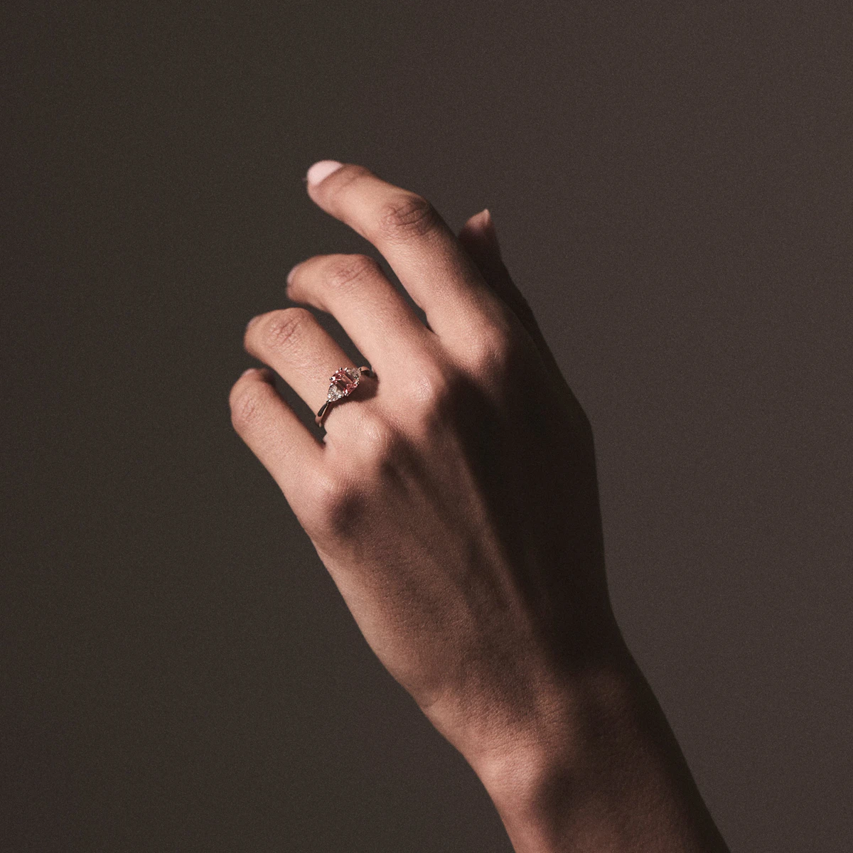 Aurora Pink Lab Diamond Emerald Cut and Trillion 1.70ct Ring in Platinum - Elara Collection