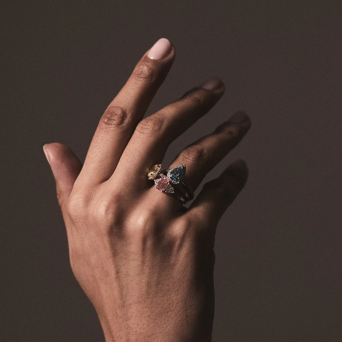 Aurora Pink Lab Diamond Emerald Cut and Trillion 1.70ct Ring in Platinum - Elara Collection