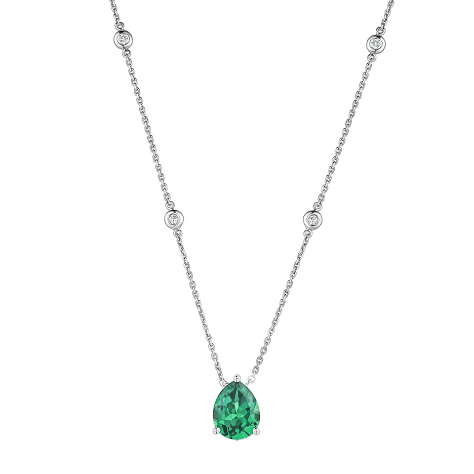 Astra 2.40ct Lab Emerald and Diamond Solitaire Pear Cut Necklace in Silver