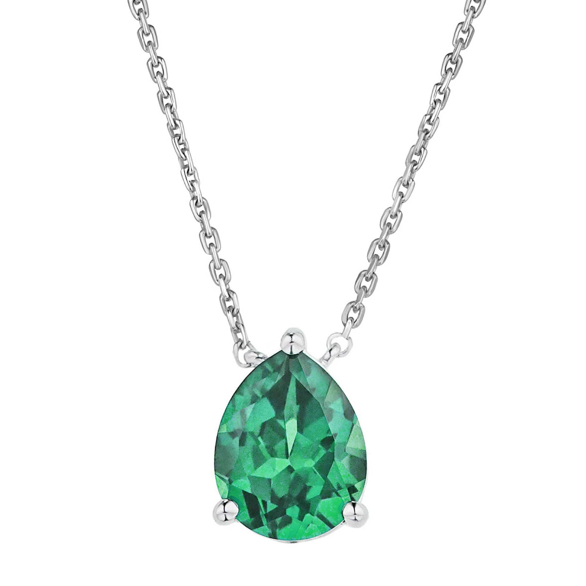 Astra 2.40ct Lab Emerald and Diamond Solitaire Pear Cut Necklace in Silver